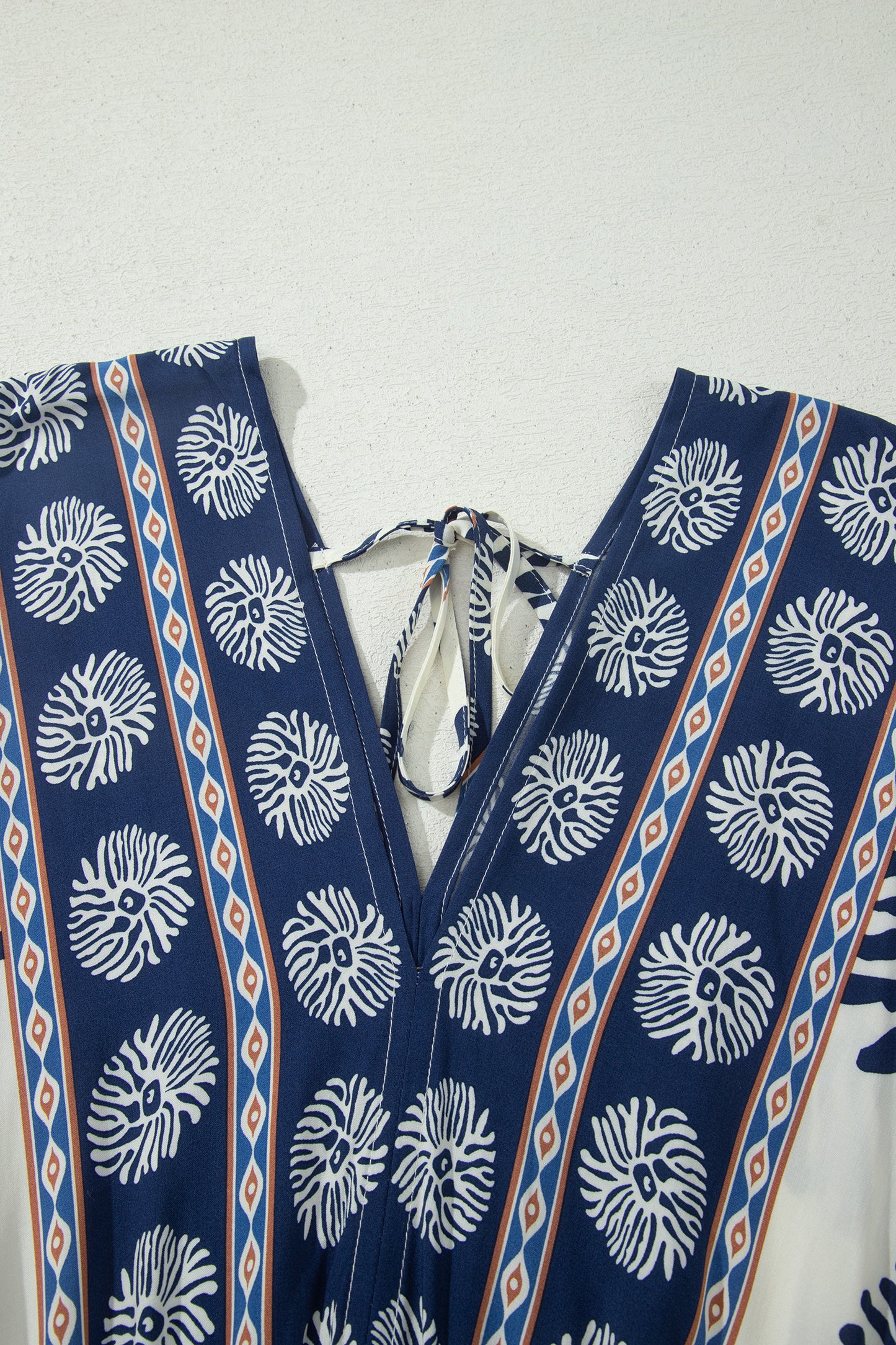 Blue Boho Floral Print Contrast Patchwork V Neck Dolman Maxi Dress