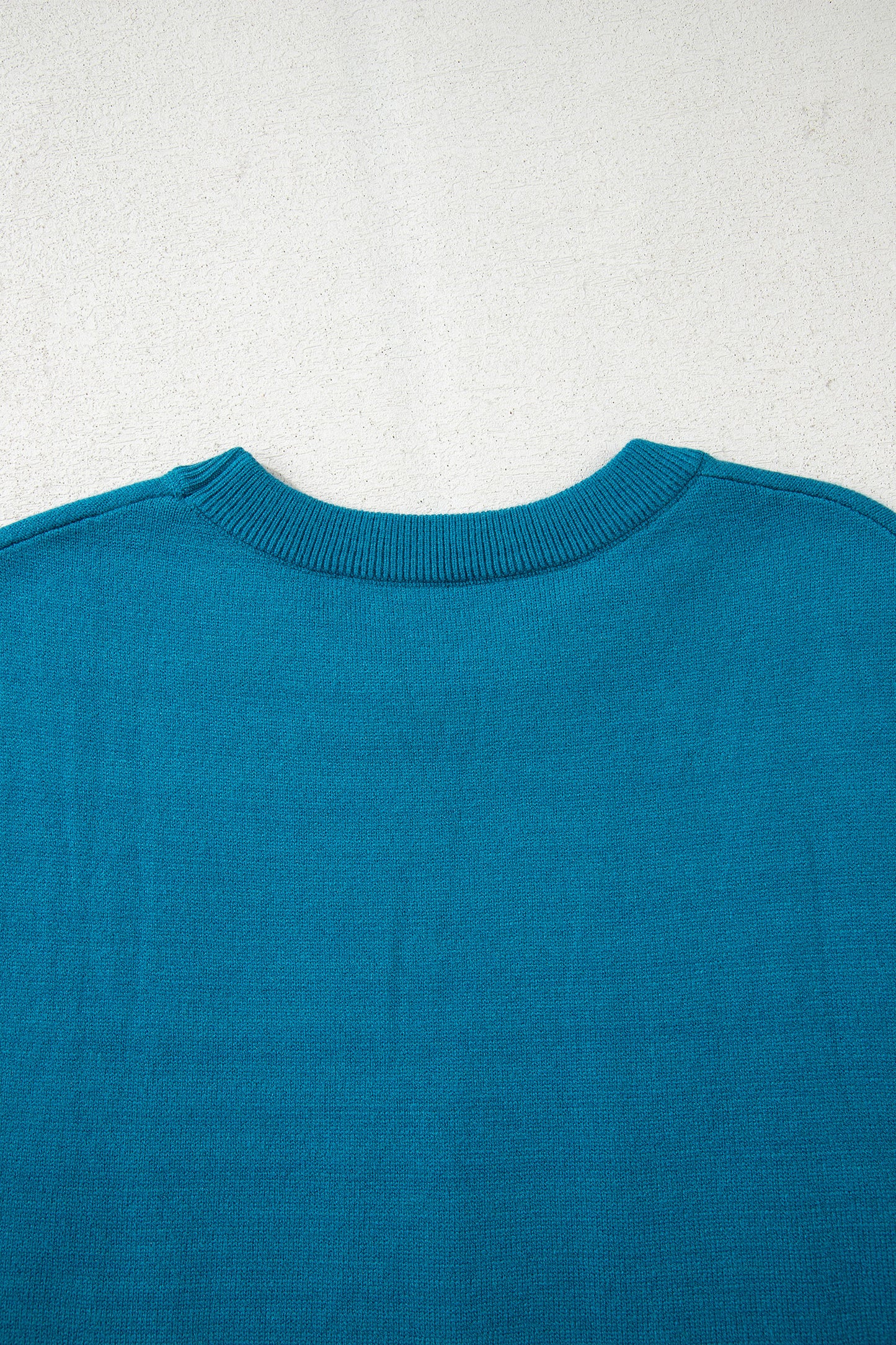 Light Blue Horse Shoe Embroidered Loose Short Sleeve Sweater