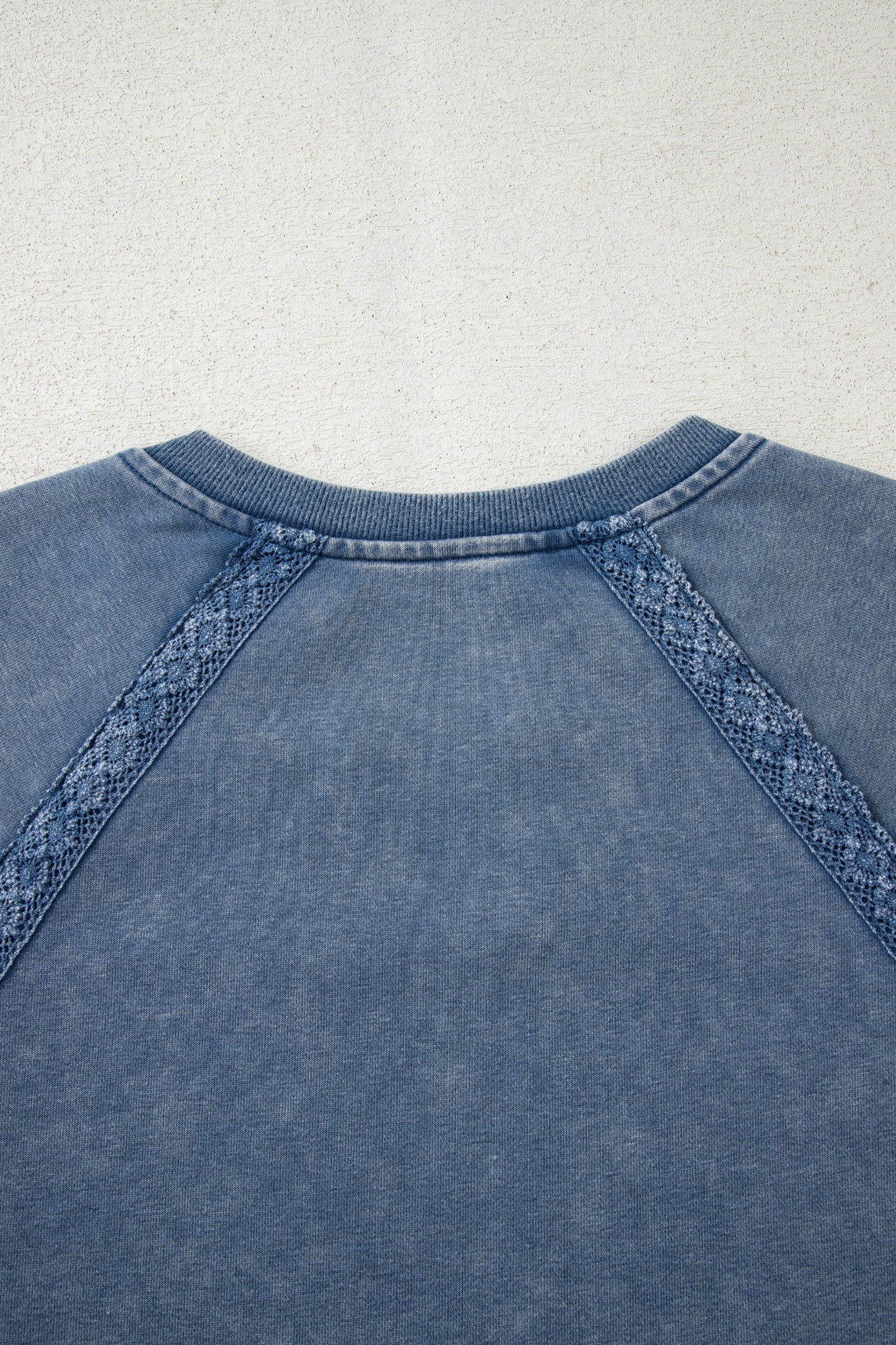 Lace Patchwork Detail Notched Neck Mineral Wash Baggy Sweatshirt