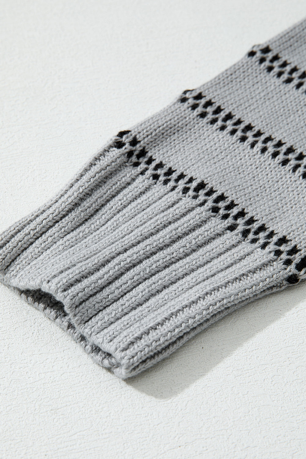 Gray Stripe Button Front Ribbed Trim Short Cardigan