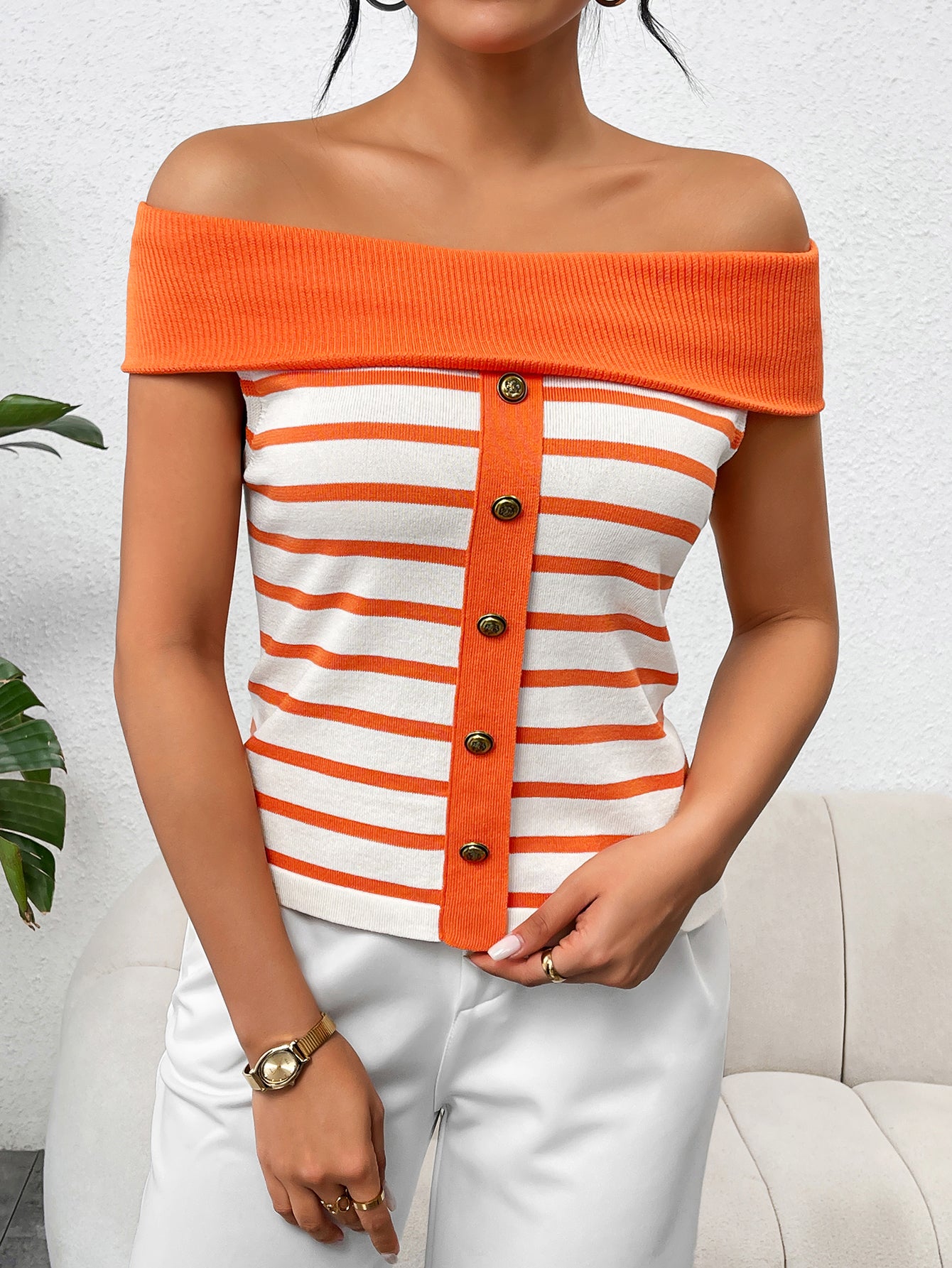 Long Sleeve Striped Pullover Women's Knit Sweater