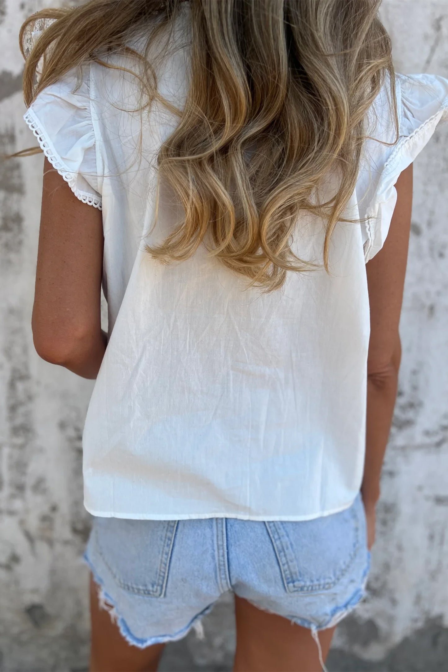 Lace Flutter Sleeve Blouse Lyocell Boutique Summer Top