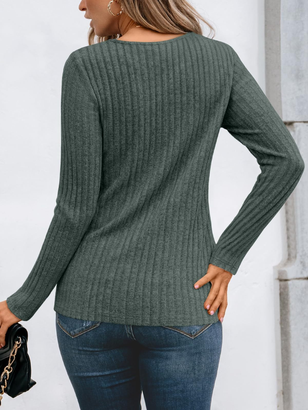 Solid Ribbed Top Casual Lace Long Sleeve Boutique
