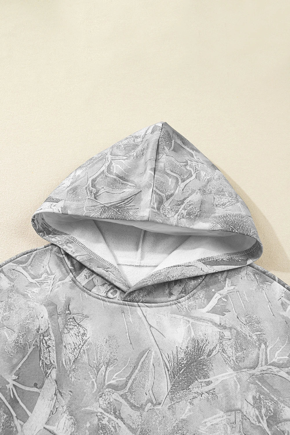 Gray Camouflage Woodland Print Oversized Sporty Hoodie