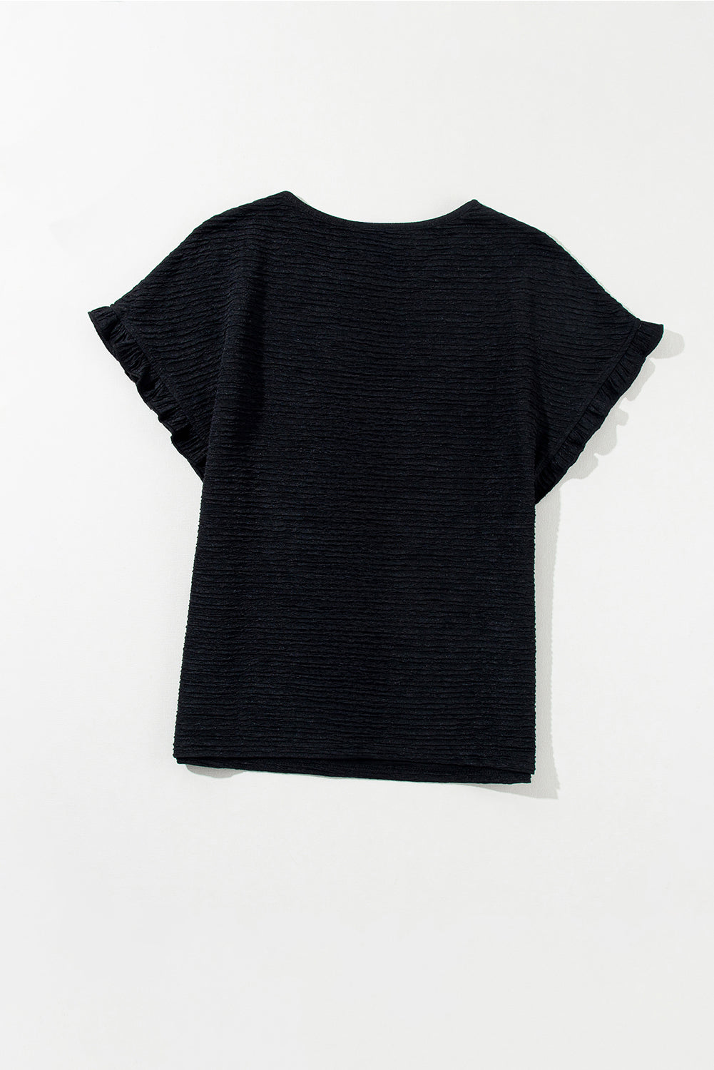 Solid Textured Ruffled Short Sleeve Blouse