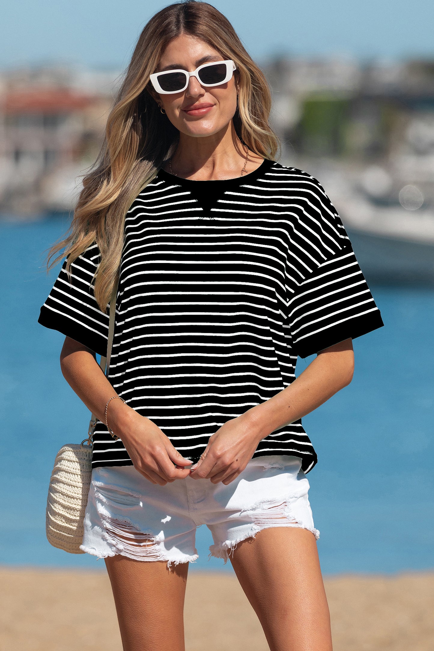 Striped Cotton Tee Oversized Casual Top
