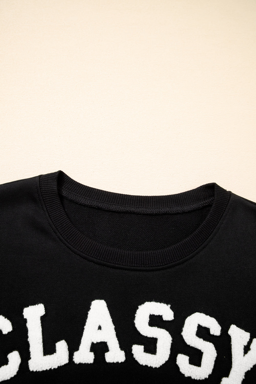 Navy Blue CLASSY UNTIL KICKOFF Plush Letter Patched Loose Sweatshirt