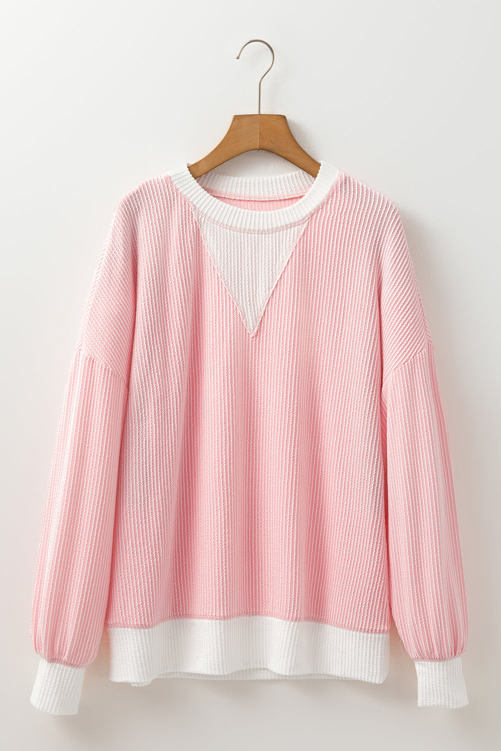Blossom Corded Colorblock Drop Shoulder Loose Top