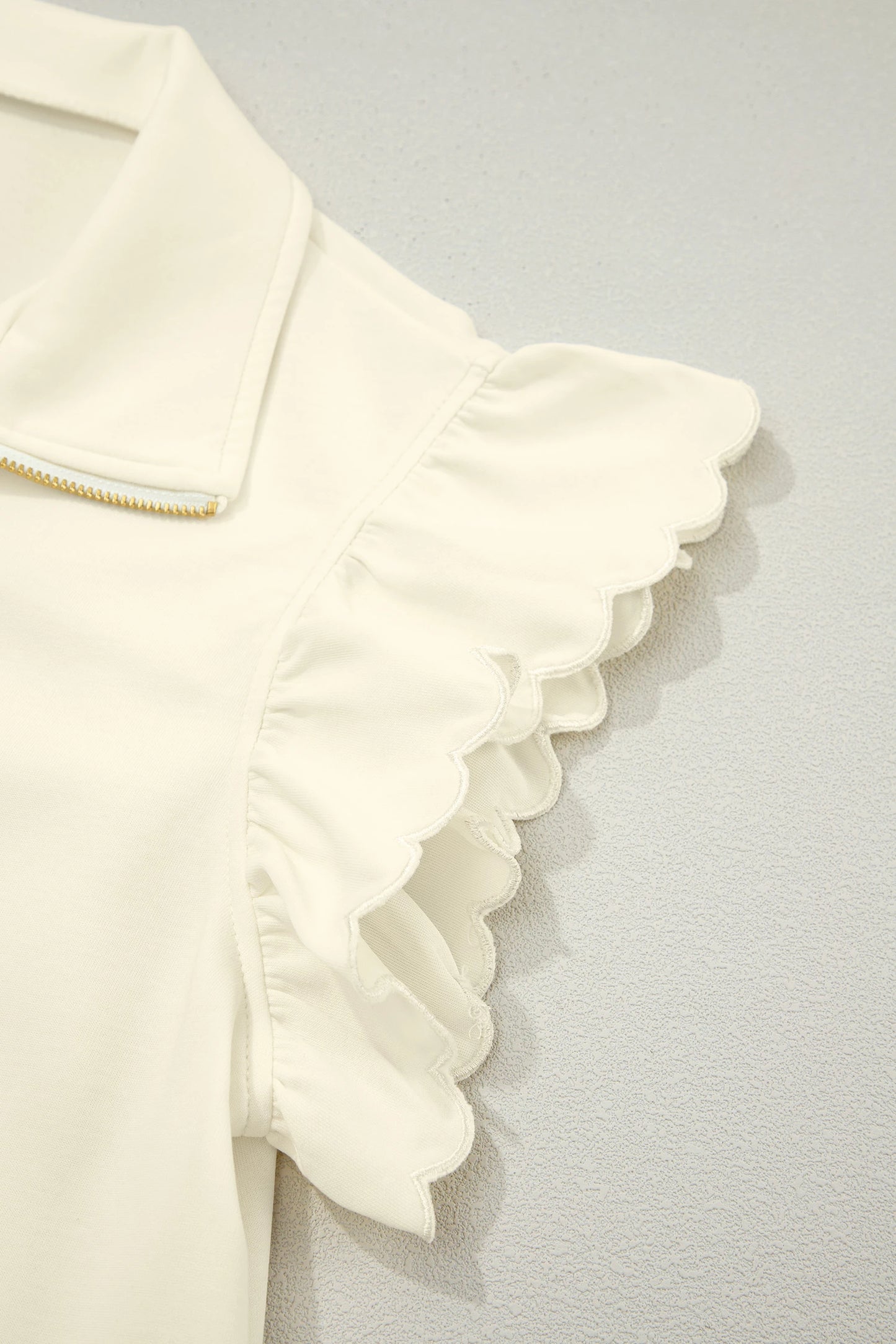 Solid Ruffle Sleeve Blouse Zip Collar Boutique Top