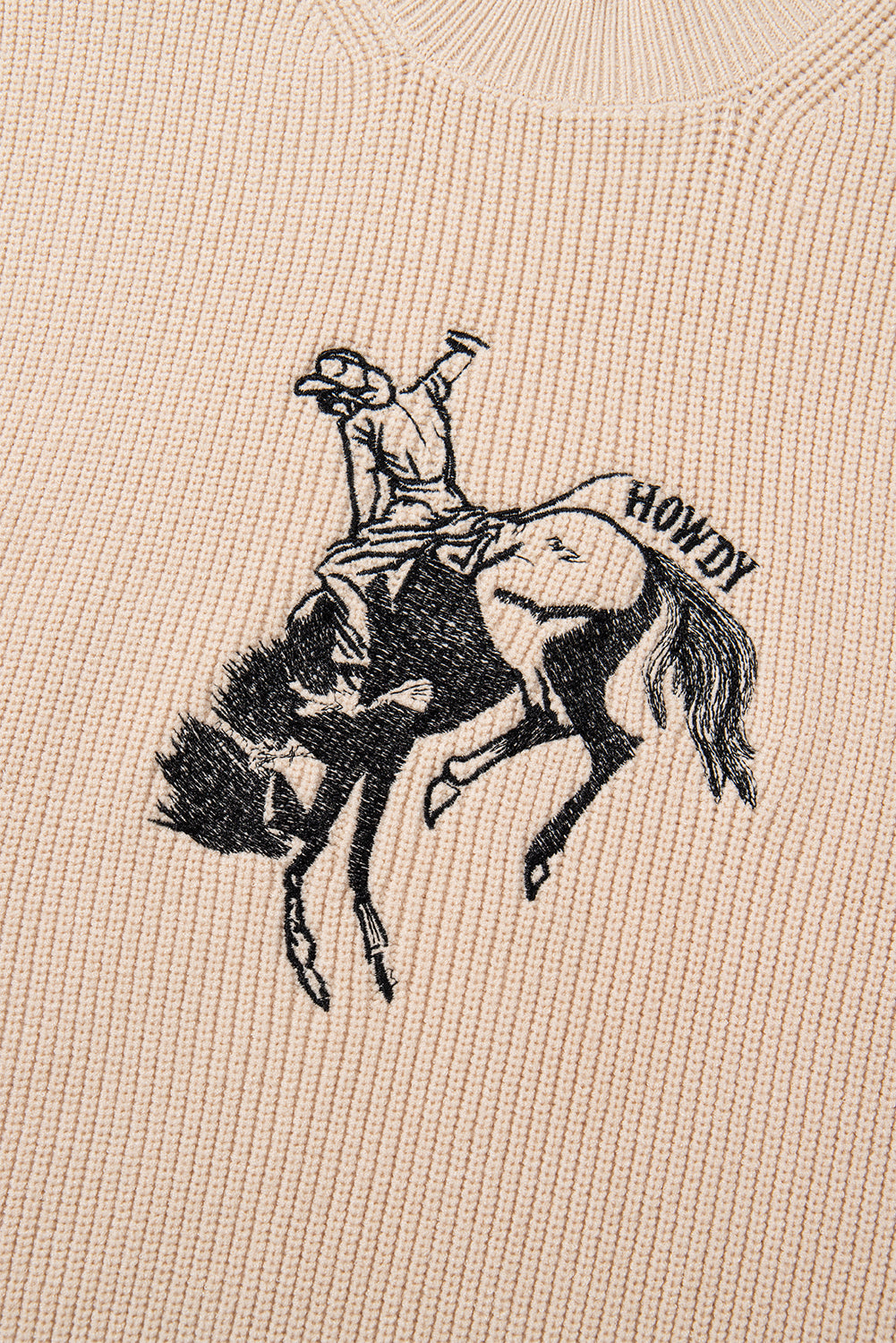 Oatmeal HOWDY Rodeo Cowboy Graphic High Neck Short Sleeve Sweater