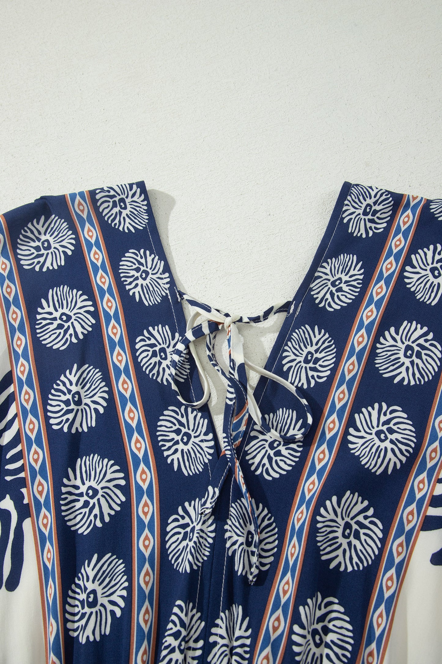 Blue Boho Floral Print Contrast Patchwork V Neck Dolman Maxi Dress