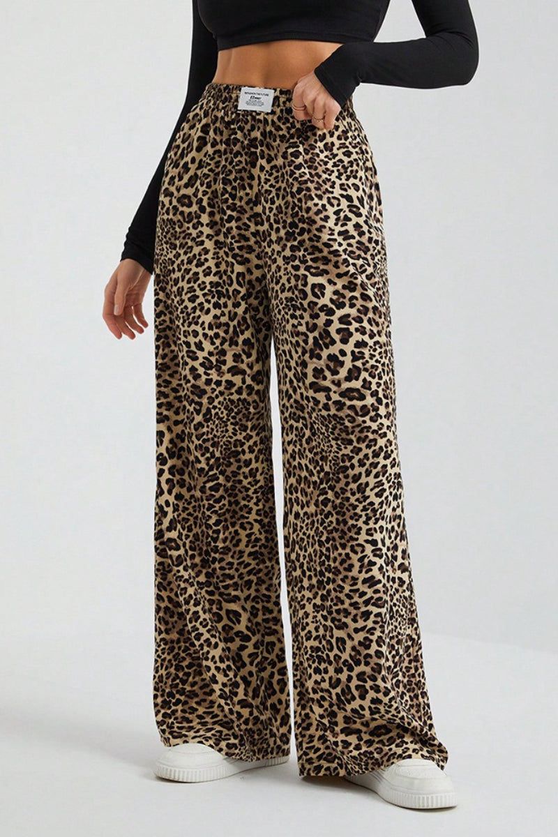 Leopard Wide Leg Elastic Waist Pants