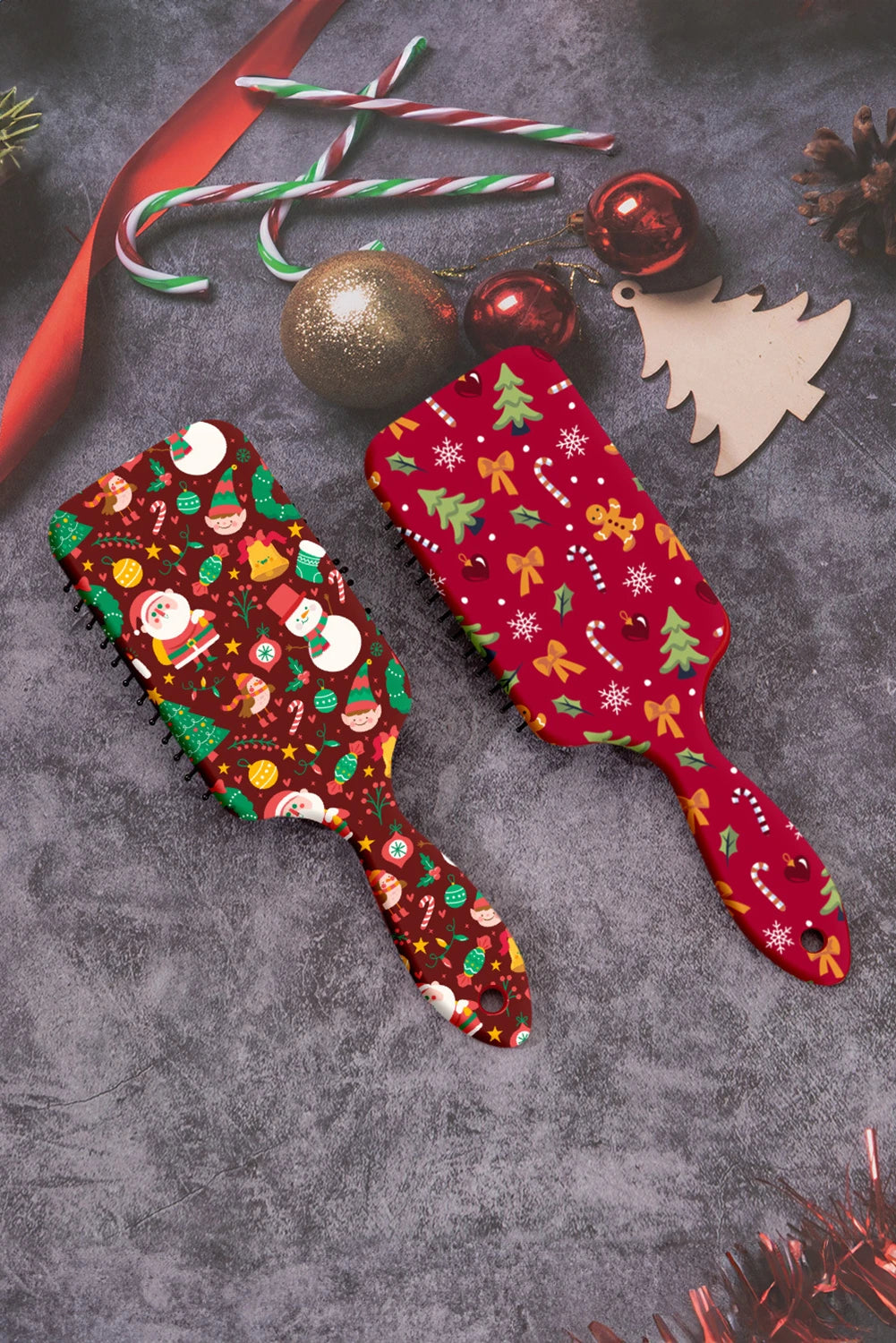 Racing Red Christmas Themed Print Paddle Hair Brush