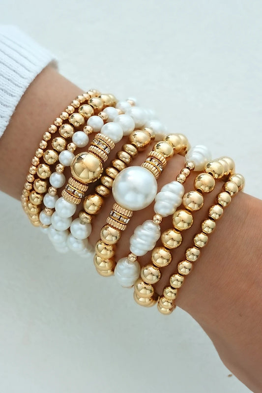 Gold 9pcs Plated Beading Pearl Multilayer Bracelet Set
