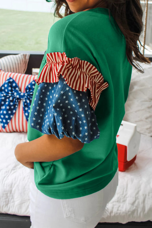 Stars Stripes Short Puff Sleeve Top