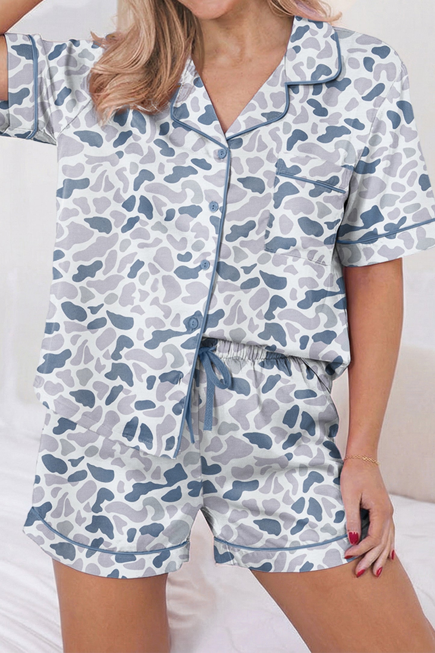 Polka Dot Satin Pajama Set Button Down Sleepwear