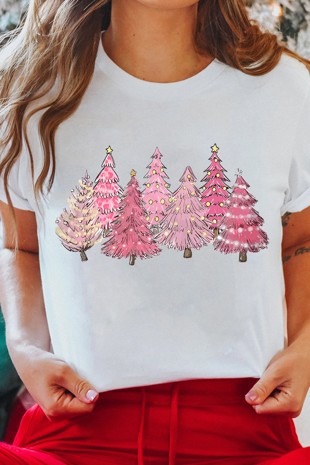 White Lighting Christmas Trees Fashion Graphic Tee