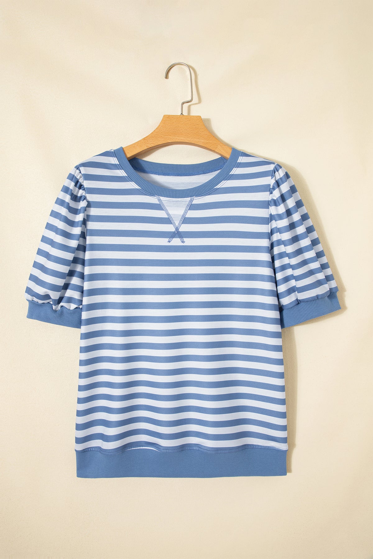 Khaki Stripe Short Bubble Sleeve T Shirt