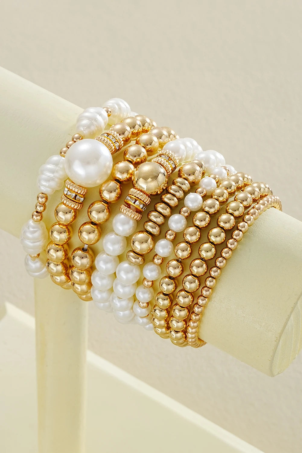 Gold 9pcs Plated Beading Pearl Multilayer Bracelet Set