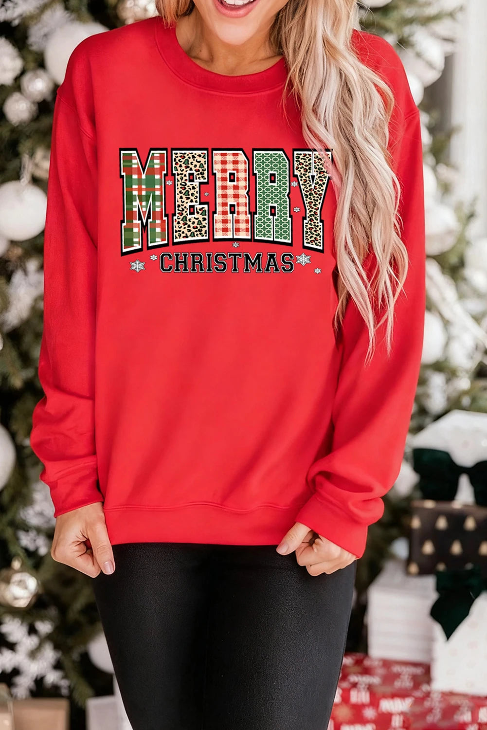 Red MERRY CHRISTMAS Graphic Festive Holiday Sweatshirt
