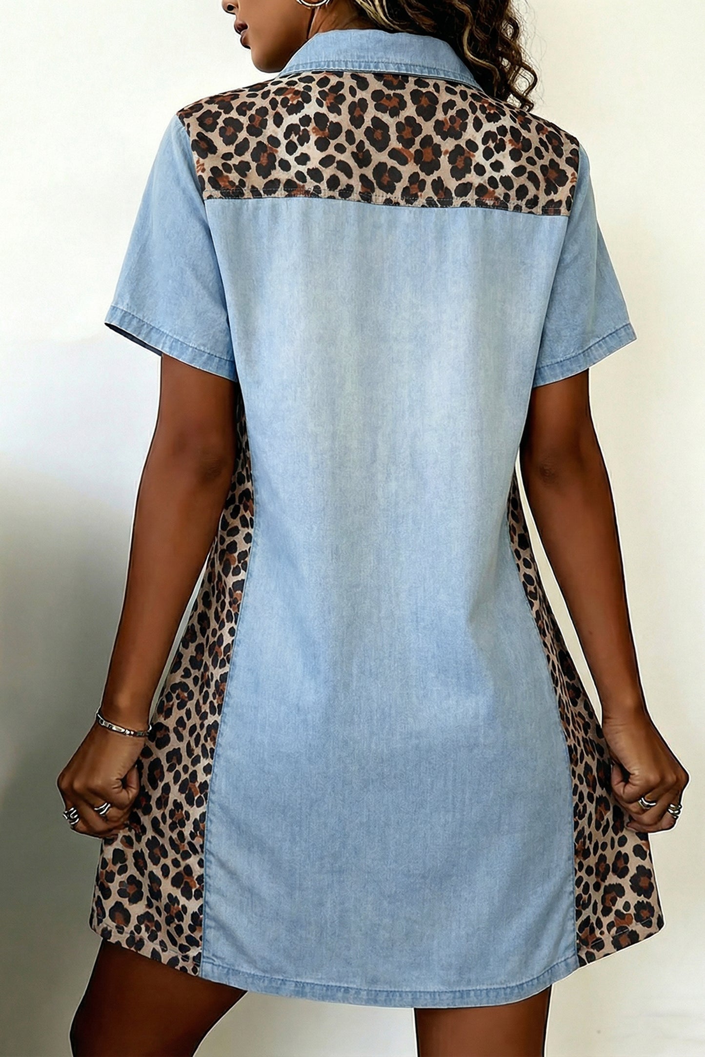 Leopard Lyocell T-Shirt Dress Casual Short Sleeve Shift