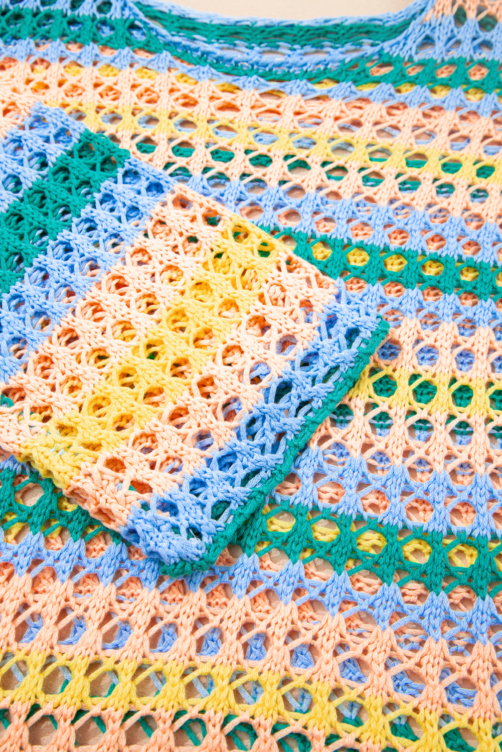 Carrot Multi Stripe Open Knit Sweater Beach Cover Up