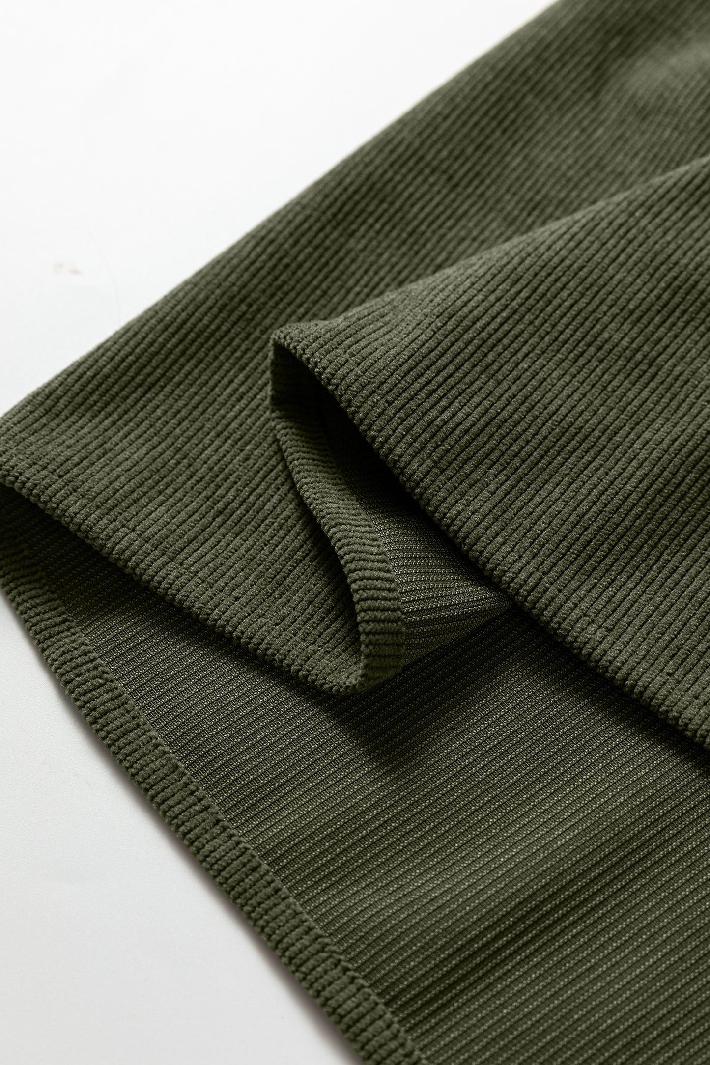 Cinnamon Bracelet Sleeve Split Neck Scallop Detail Pleated Corduroy Mini Dress