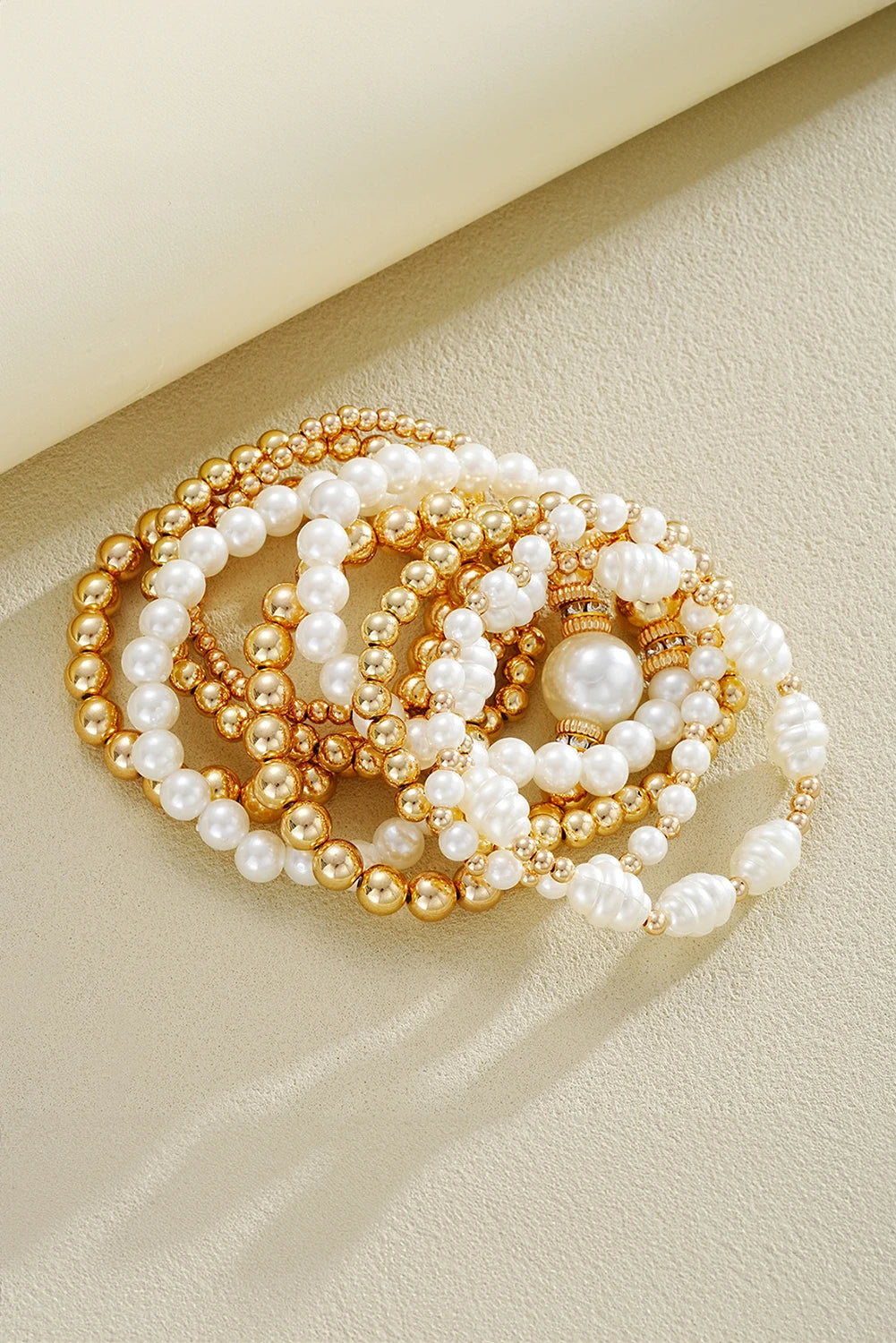 Gold 9pcs Plated Beading Pearl Multilayer Bracelet Set