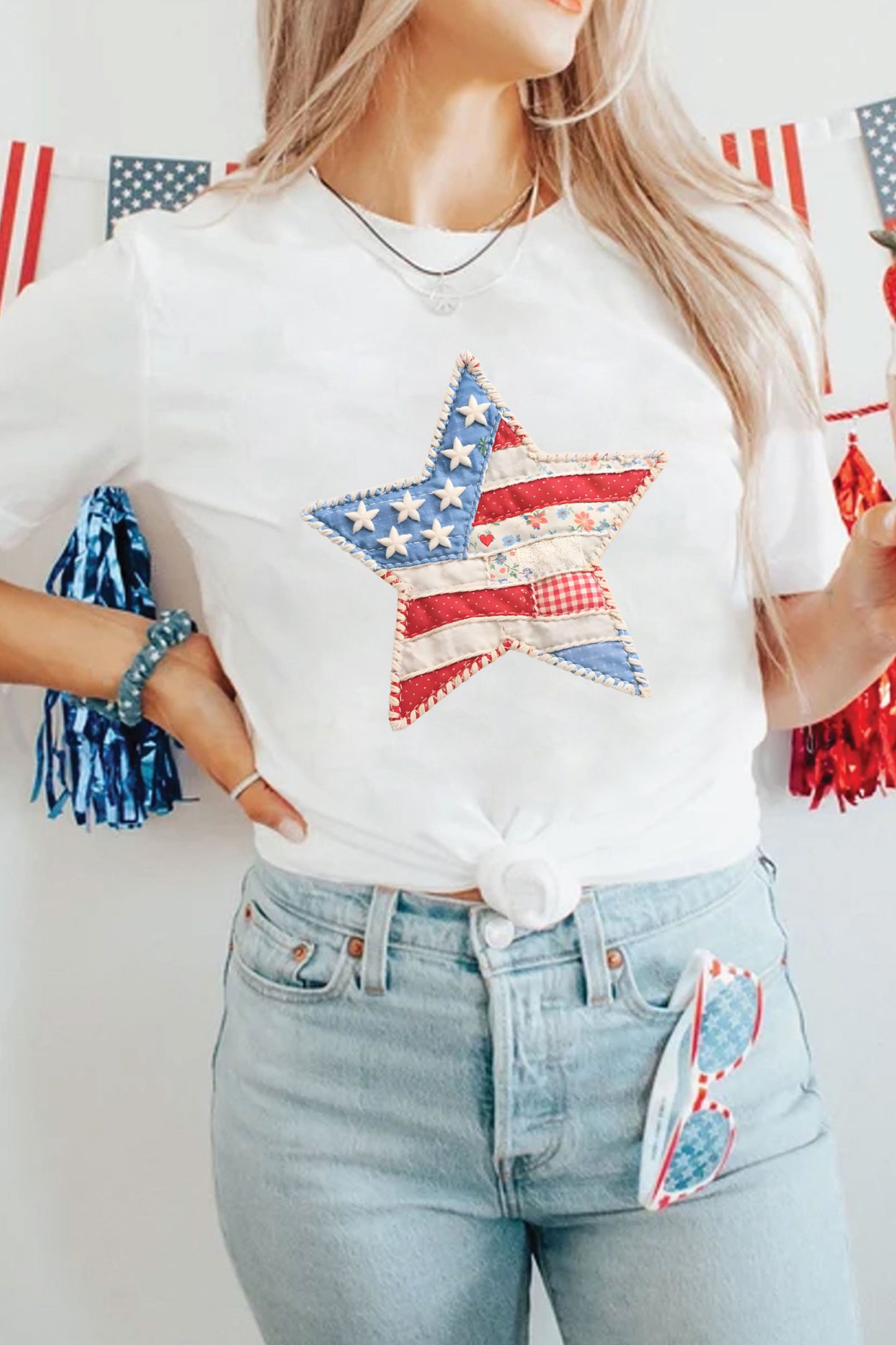 Star Cotton Blend Graphic Tee Patriotic Vintage Boutique