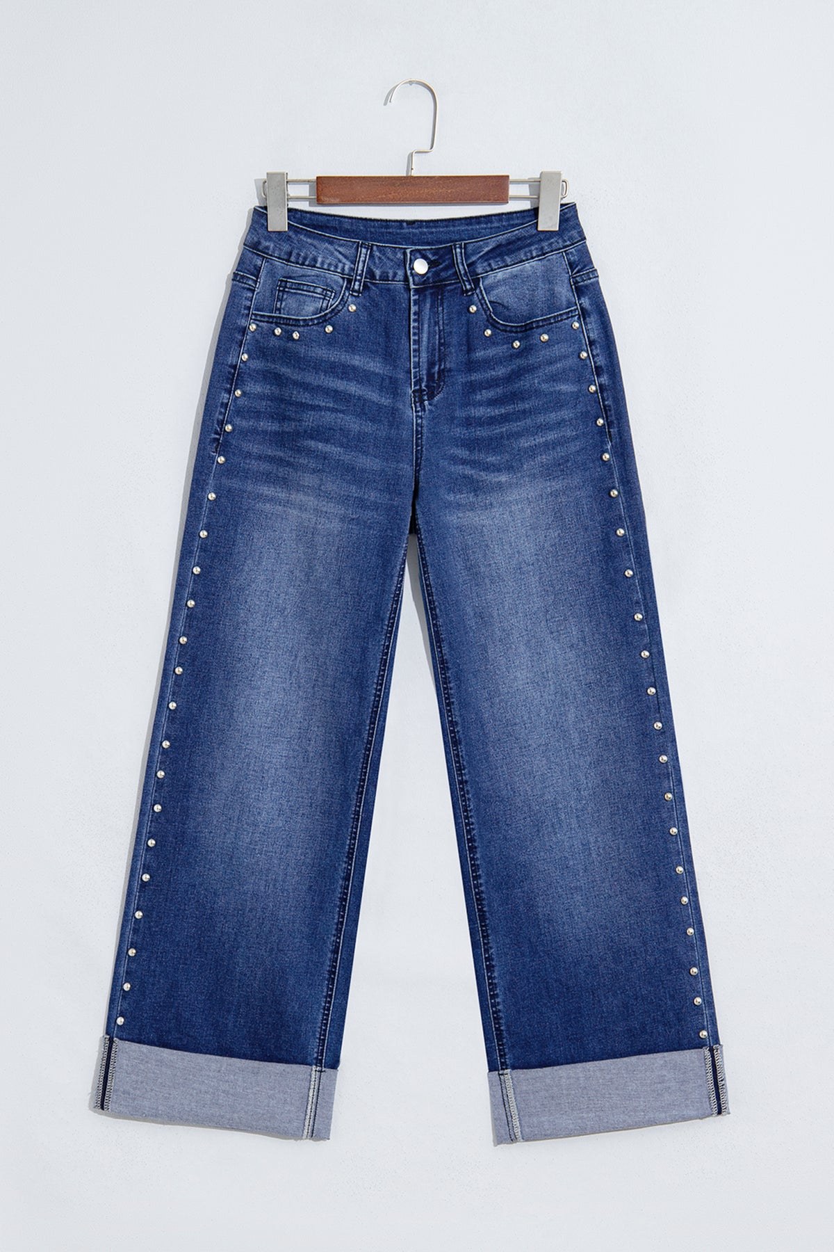 Black Studded Detail Straight Leg Casual Loose Jeans