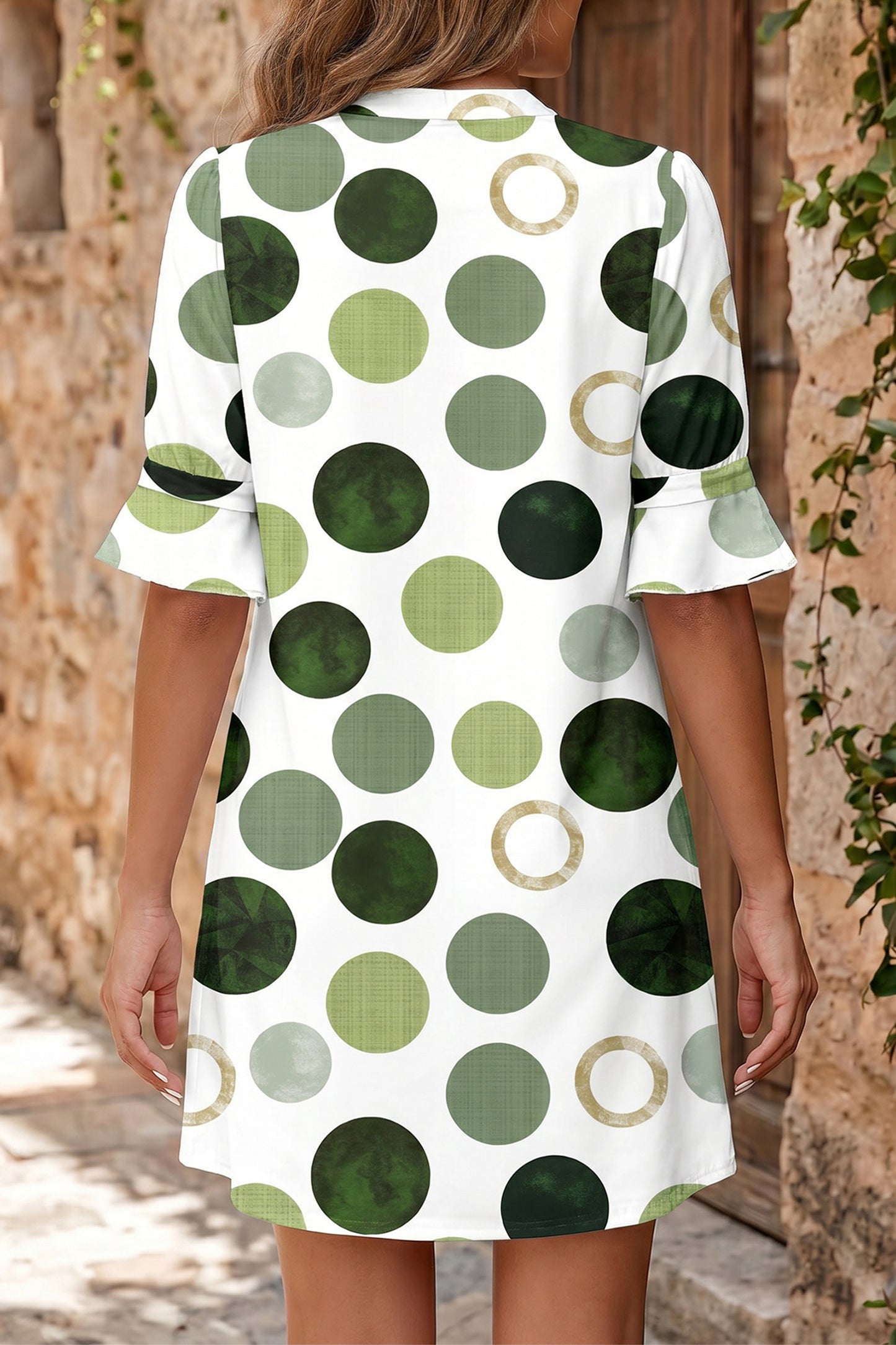 Polka Dot Mini Dress Shift V Neck Summer Dress