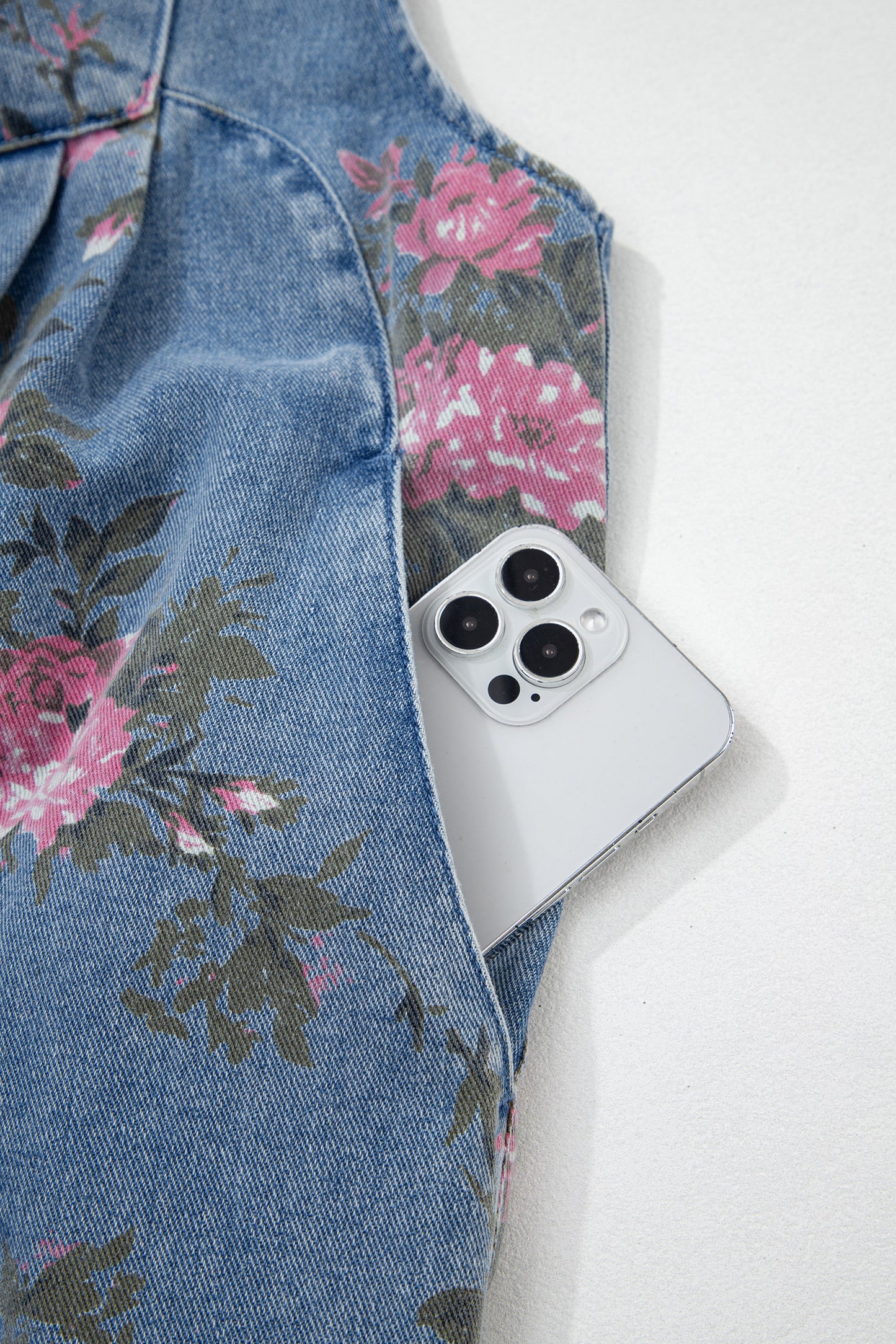 Floral Denim Shortalls Vintage Boho Loose Fit Romper