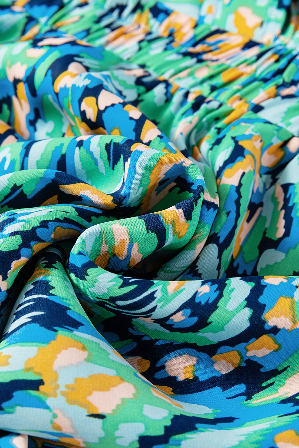 Pink Abstract Print Puff Sleeve V Neck High Waist Romper