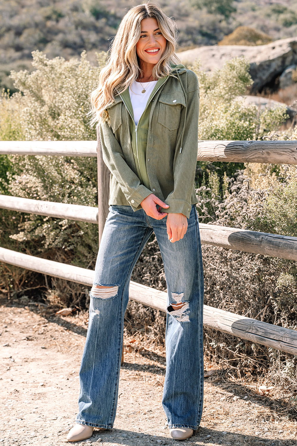 Beige 2 in 1 Thermal Knit Textured Hooded Jacket