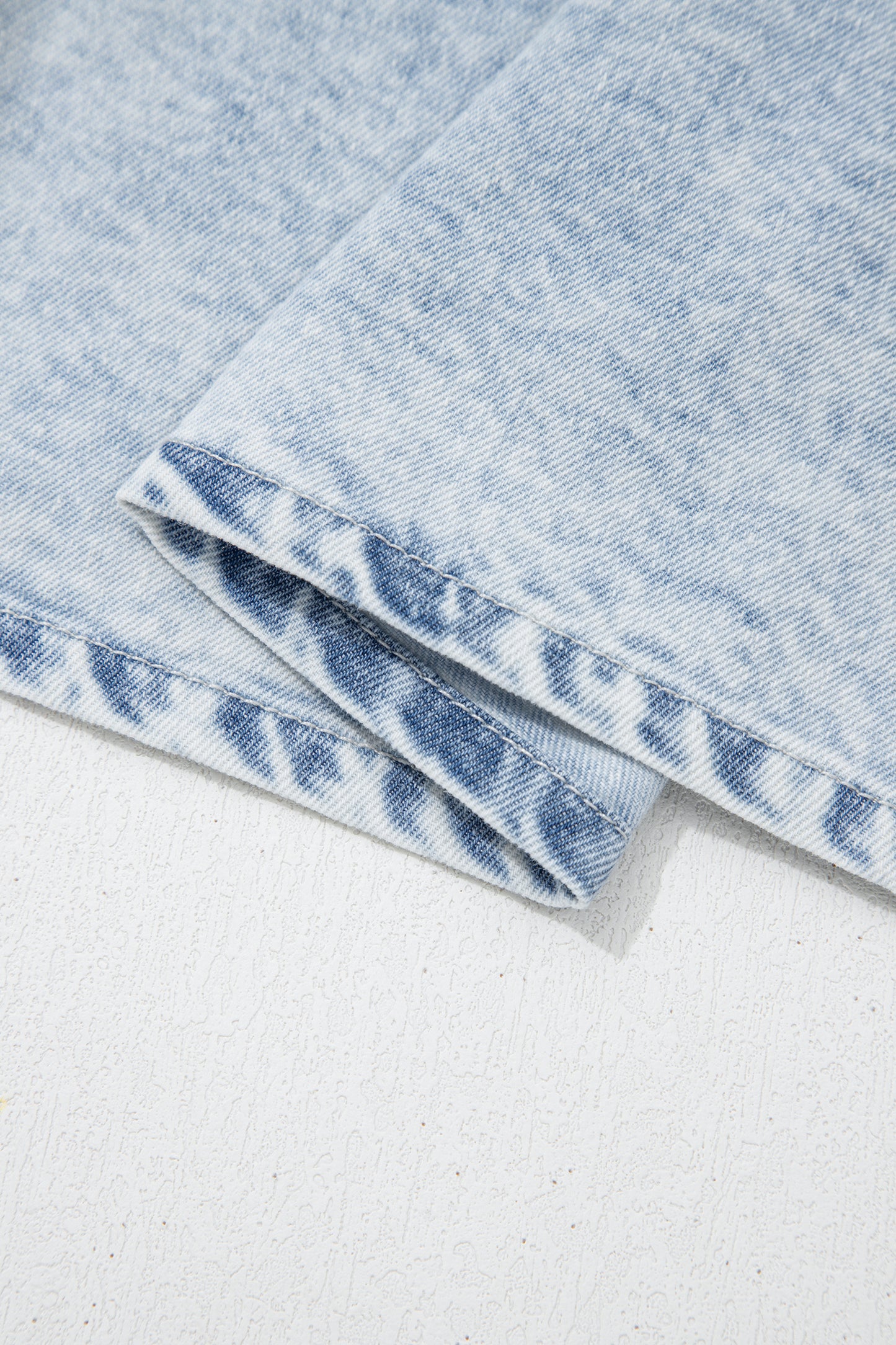 Beau Blue Ruffle Pleated Detail Vintage Washed Denim Top