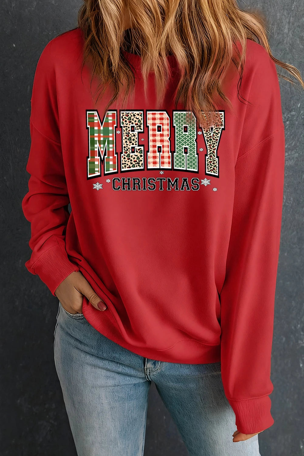 Red MERRY CHRISTMAS Graphic Festive Holiday Sweatshirt