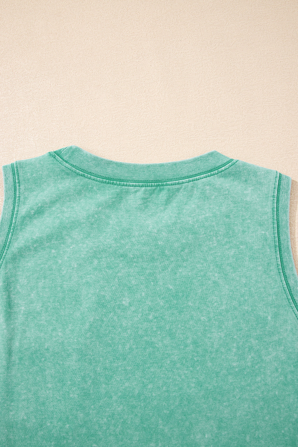 Sea Green Mineral Wash Patched Chest Pocket Casual Tank Top