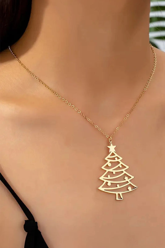 Gold Plated Alloy Hollowed Christmas Tree Necklace