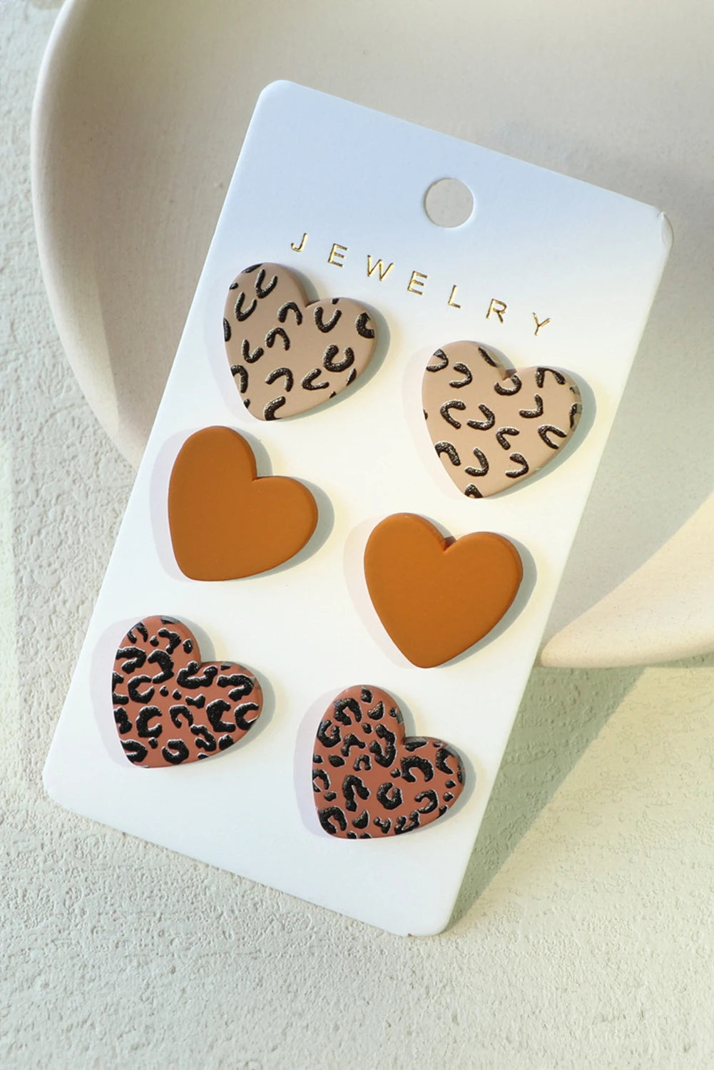 Thai Curry 3 Pairs Leopard Heart Studded Earring Set