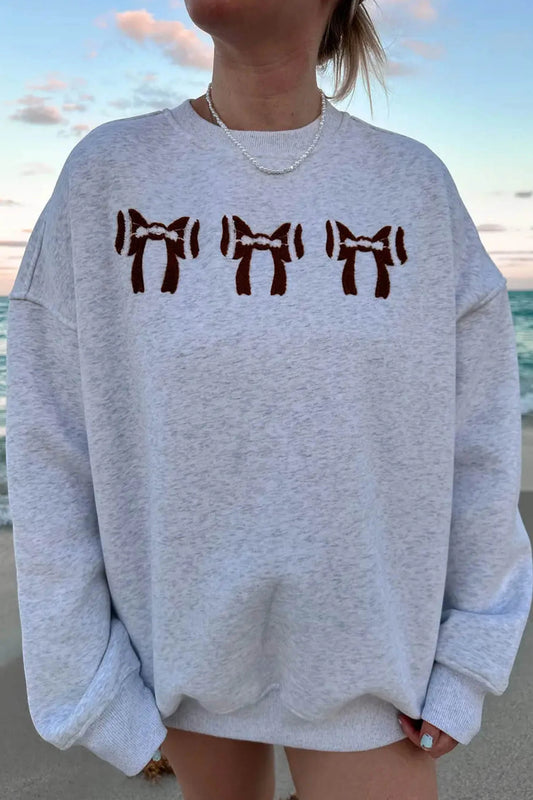 Chenille Embroidered Rugby Bow Game Day Oversized Sweatshirt