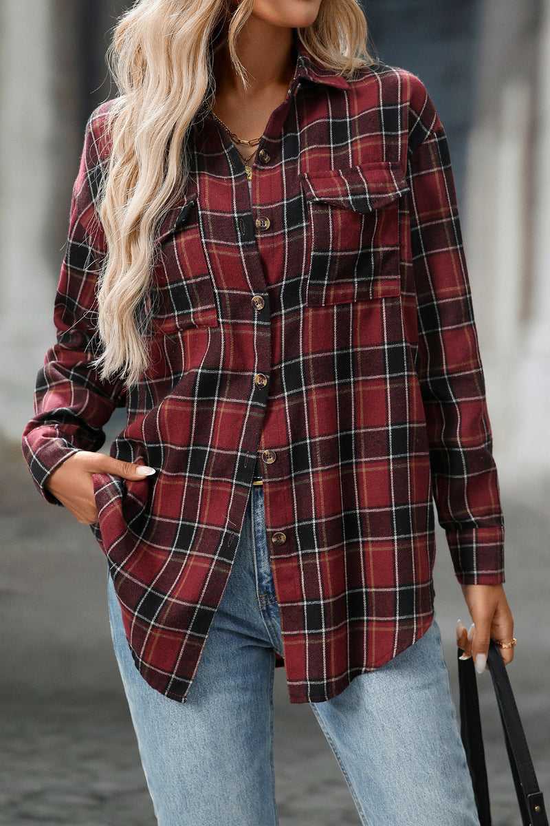 Plaid Button Down Shirt with Chest Pockets and Tie Hem