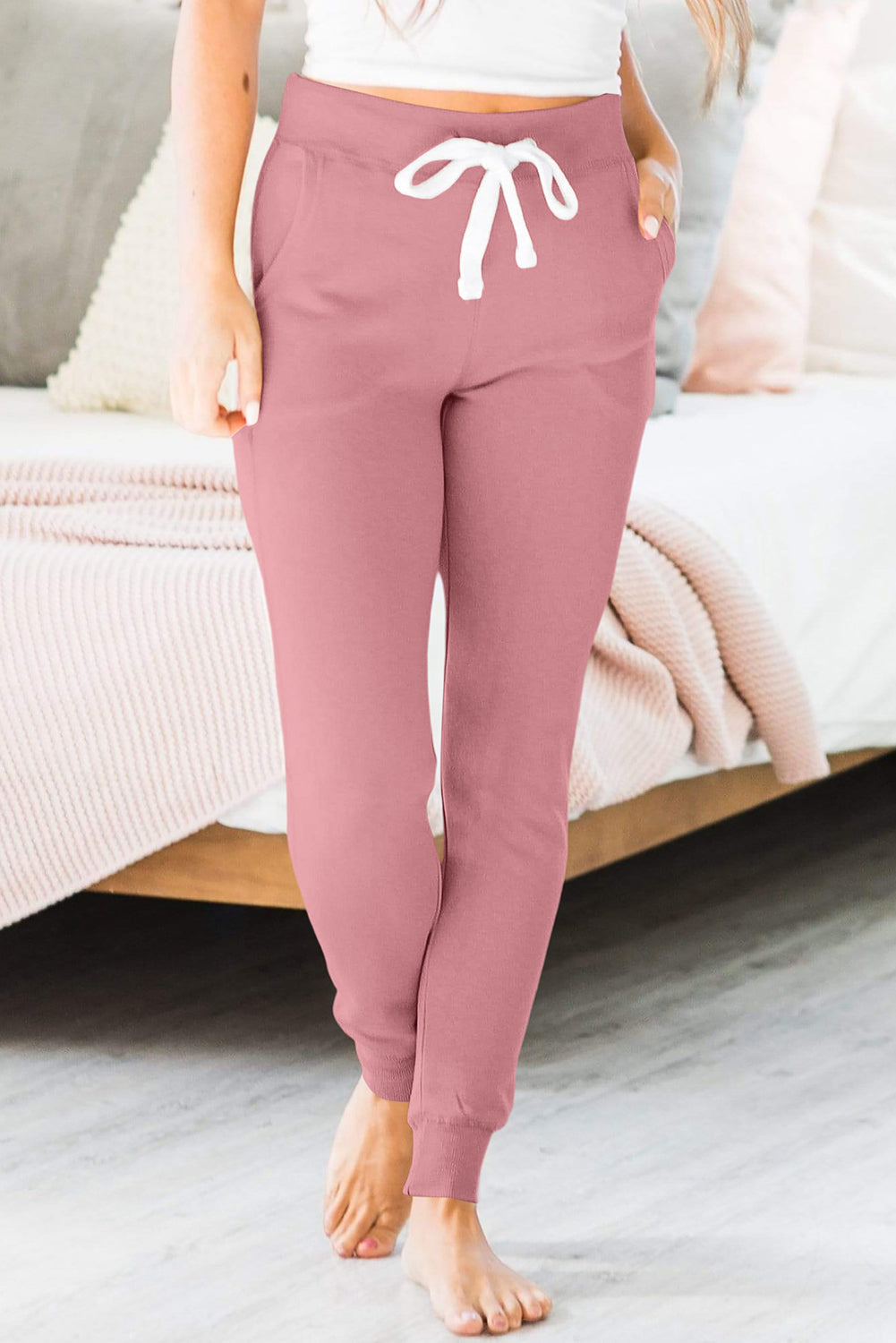 Moss Green Drawstring Waist Pocketed Joggers