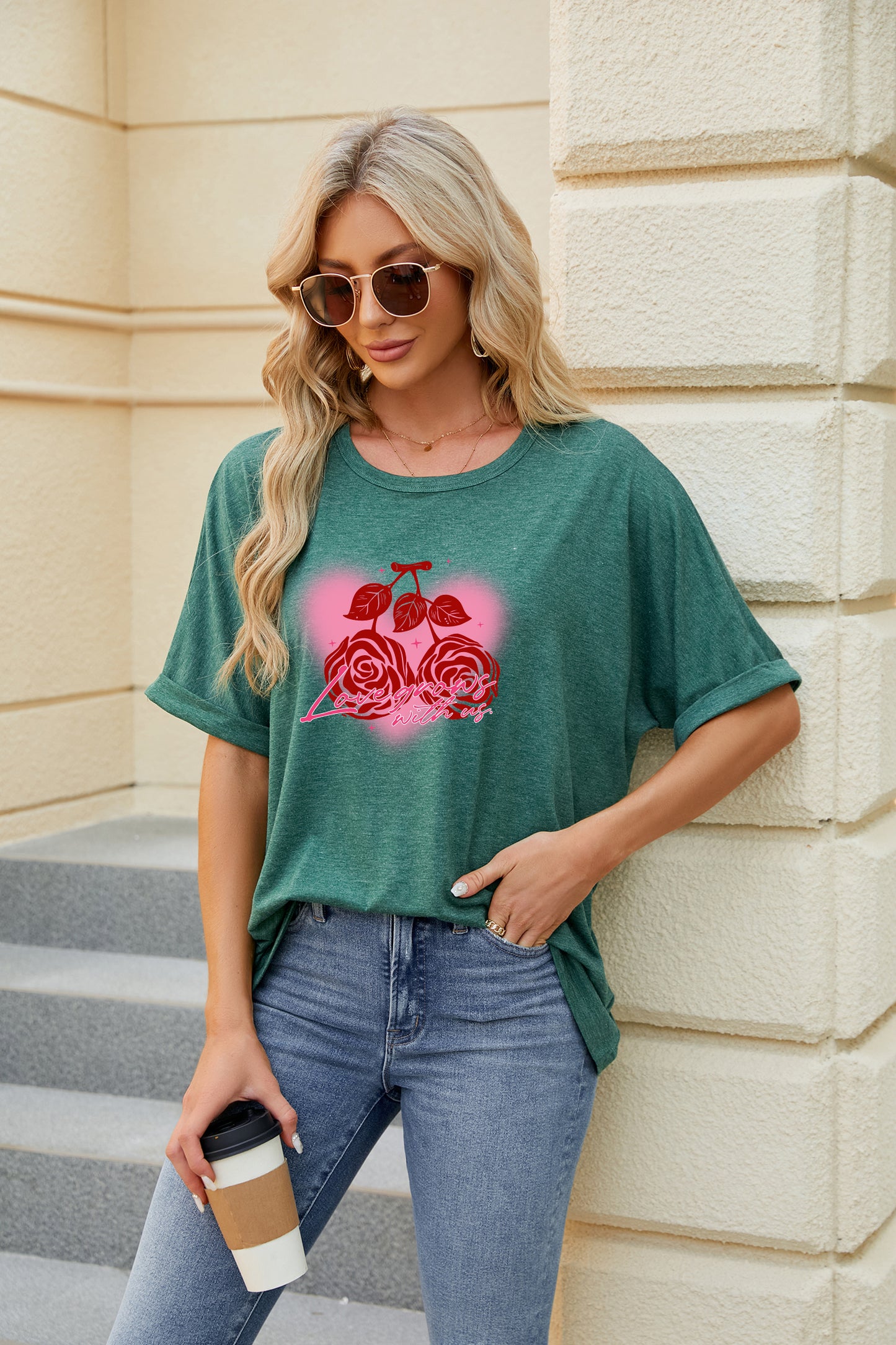 Valentine's Day Red Rose Graphic Casual Tee
