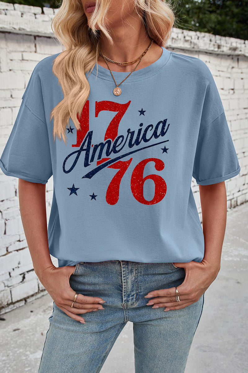Patriotic Cotton Graphic Tee Oversized America 1776 Top