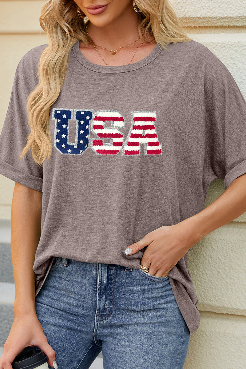 USA Flag Graphic Tee Casual Loose Fit T Shirt