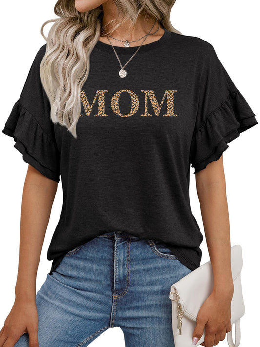 Mother’s Day MOM Graphic Ruffle Sleeve T Shirt