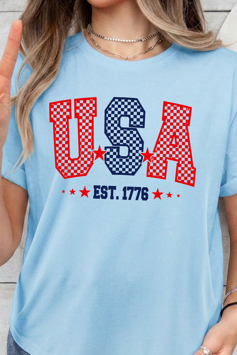 Fourth of July USA Letter Graphic Tee for Women