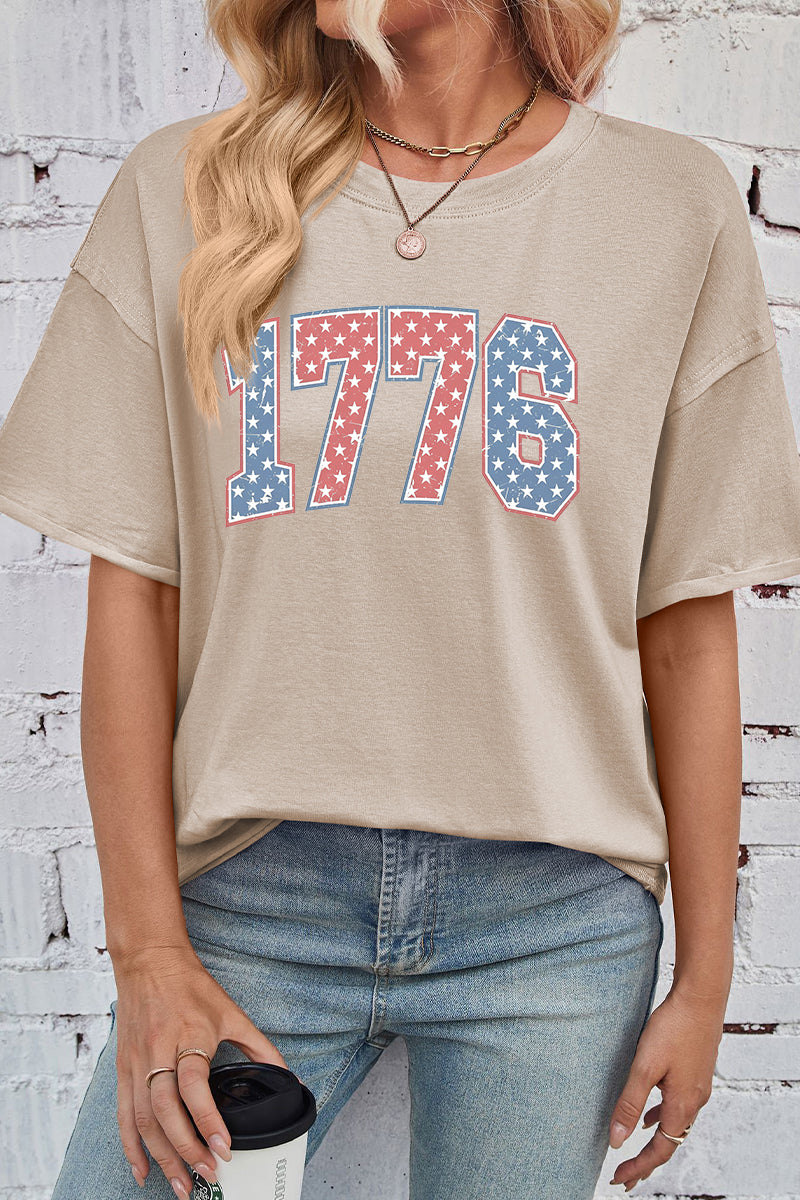 Patriotic Cotton Graphic Tee Oversized 1776 USA Top