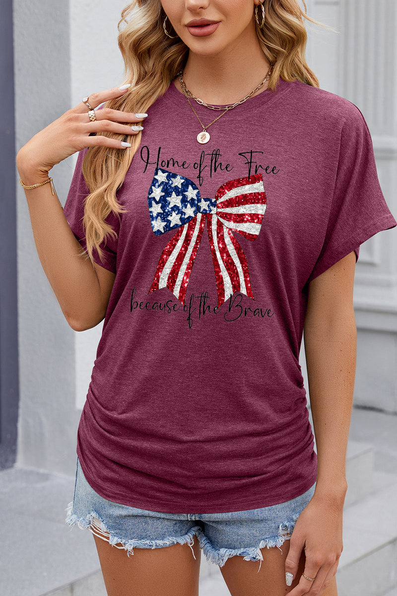 American Flag Bow Graphic Casual Patriotic T Shirt