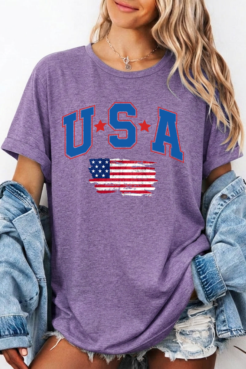 July 4th USA Sequin Flag Graphic T Shirt Women